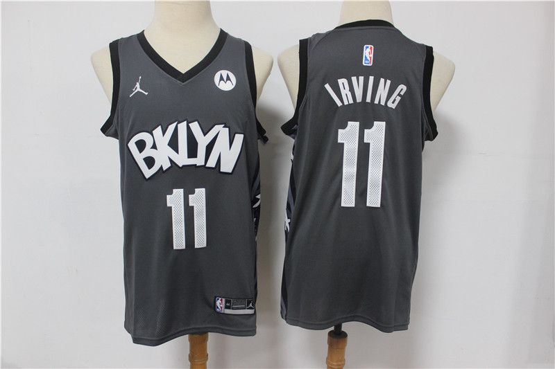 Men Brooklyn Nets 11 Irving Grey With Jordan logo 2021 Game NBA Jersey